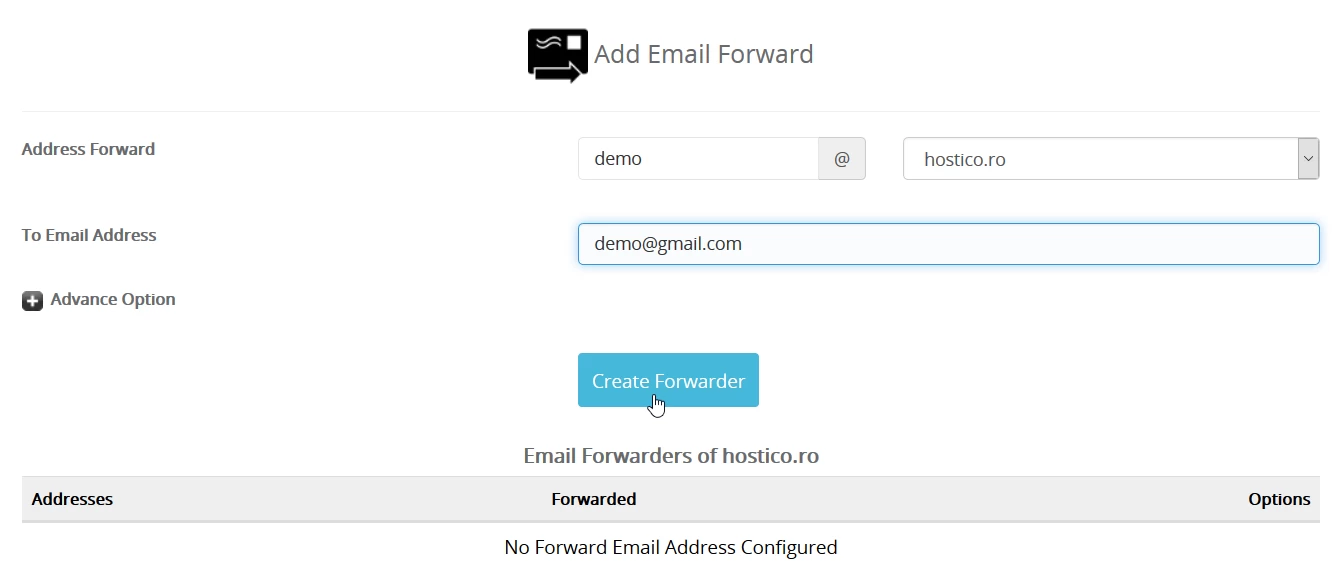 Creare redirectionare e-mail