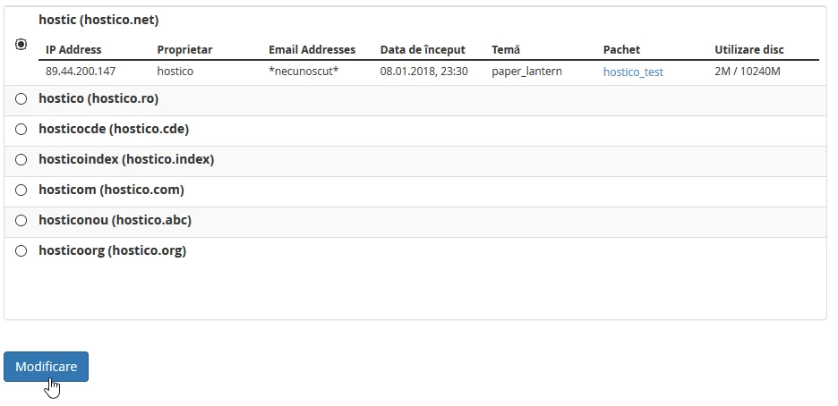 Modificare cont in WHM