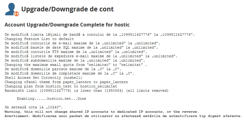 Operatiune cu succes upgrade/downgrade