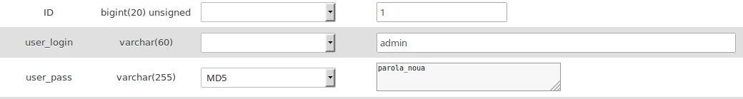 Setare parolă pe user_pass