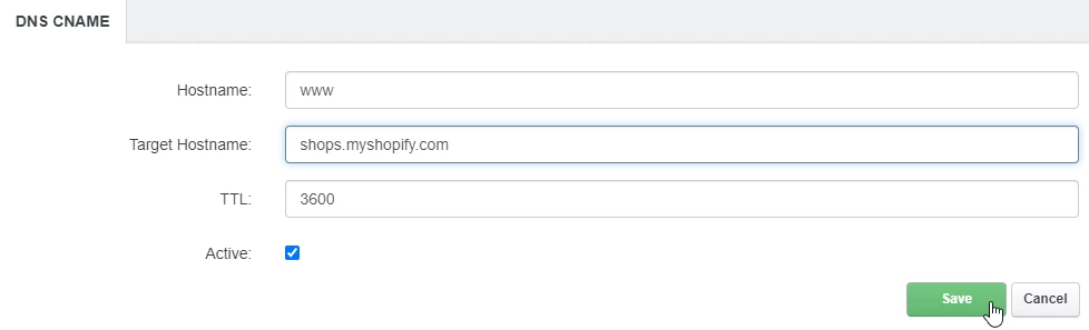 cname record ispconfig
